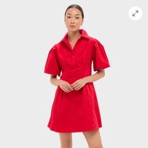 Tuckernuck NEW Red Mini Delaney Puff Sleeve Collared Classic Mini Dress Size L
